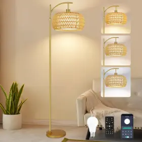 B0DDKP86RP ZECOXOL Rattan Boho Floor Lamp Living Dimmer