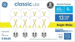 Ge Classic Led 60-watt Dimmable Bright White A19 Light Bulbs 800lm 8-pack. Fixed Price $14.39.