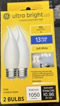 Ge 2pk 8 W Ultra Bright Led -93130343. 13 Year Life. 1050 Lumens. Fixed Price $20.00.