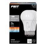 Feit A19 E26 (medium) Led Bulb Adjustable White 75 Watt Equivalence 4 Pk. Fixed Price $20.95.