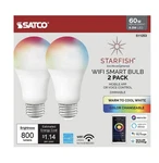 Satco S11253 - 9.5 Watt A19 Smart Led Bulbs Color Changing- Starfish (2 Bulbs). Fixed Price $10.00.