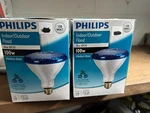 New 2-pack Lot Philips 100 Watt 120v Blue Indoor Outdoor Flood Light Bulb Br38. Fixed Price $35.24.