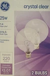 2 Ge 25w Crystal Clear G16.5 Decorative Globe Lights W/candelabra Base. Fixed Price $16.99.
