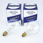 2 Candex Complexion Bulb Candelabra Light 130v 15w Clear Globe New Old Stock Vtg. Fixed Price $11.97.