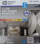 Commercial Electric Premium Downlight 3in Recessed Color Changing Led Gimbal Kit. Fixed Price $18.99.
