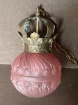Vintage French Fleur De Lis Bronze Crown Pendant Light Fixture Pink Rose Globe. Fixed Price $350.00.
