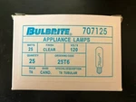 Box Of 25 Bulbrite 707125 Tubular Lamp Bulb 25w, 120v, T6, Clear, Candelabra. Fixed Price $22.00.