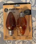 Ge - 2 Amber Decorative 25 Watt Light Bulbs Crystal Clear #73120. Fixed Price $9.99.