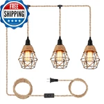 Cafulam 3 Light Hemp Rope Plug In Pendant Rattan Hanging Lights With. Fixed Price $61.06.