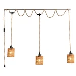 Kenmi 3-light Plug-in Pendant Light, 27ft Hemp Rope, E26, Rattan, Metal Frame. Fixed Price $52.78.