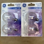 2pk Ge Crystal Clear 25w, Brightness 195 Lumens, 2 G16.5 Candelabra Base Bulbs. Fixed Price $14.96.