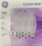 6 Ge 15w Clear Blunt Tip Bc-type Light Bulbs W/candelabra Base. Fixed Price $26.99.
