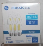 Ge Classic 60w Eqv 4.5w Led Bulbs Cam Medium Base Crystal Clear Daylight 6-pack. Fixed Price $6.95.