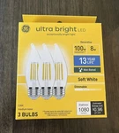 (3 Bulbs) Ge 93130037 Ultra Bright Led 100 Watt Soft White Dimmable 1080 Lumens. Fixed Price $11.99.