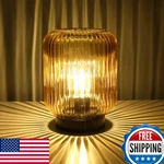 Lusharbor Cordless Glass Table Lamp, Battery Operated, Home Decor, Led Bulb Inc. Fixed Price $57.40.