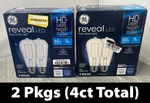 2 Pkgs (4ct Total) Ge Reveal Led Hd+ Light 500 Lumens 60w 5w St19 Dimmable Bulbs. Fixed Price $19.95.