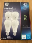 4 G. E. Reveal Led 11w 850 Lumens Dimmable 2850k Light Bulbs. Fixed Price $16.00.