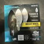 Ecosmart 40 Watt Bright White Led Dimmable E12 Candelabra Base (3 Pack B11). Fixed Price $11.50.