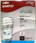 Satco S8203 13w Bi Pin Gu24 Base Mini Spiral Cfl Light Bulb - Soft White Nib. Fixed Price $19.29.