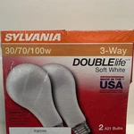 (2 Pk) Sylvania 3 Way Light Bulbs 30/70/100 Watt New Double Life A21 Sealed Nos. Fixed Price $34.99.