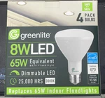 4x New Greenlite Br30 Light Bulbs 8w Led 65w Dimmable 3000k 670 Lumens. Fixed Price $12.99.