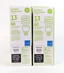 Lot Of 2 Ge 13 Watt Flourescent Mini Spiral Replaces 60 Light Bulb. Fixed Price $22.46.
