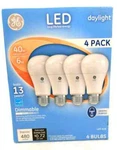 4 Ge Led Light Bulbs 6 = 40 Watt 40w Daylight 5000k A19 Dimmable 480 Lumens. Fixed Price $14.14.