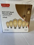 Orein Wifi Cct Smart Filament Bulb 6pack App Remote Controlled. Fixed Price $29.99.
