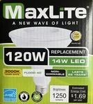 Maxlite 14w Led 120w Floodlight 3000k 1250 Lumen E26 Base Par38 2 Yrs Vol Discnt. Fixed Price $15.95.