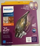 3 Philips Dimmable Led Indoor Outdoor Bent Tip Candelabra 2w 180 Lumen 2700k. Fixed Price $12.99.