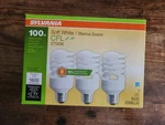 Sylvania Soft White 100w Cfl Bulbs - Qty 3 Per Pack. Fixed Price $10.00.