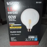Satco S21252 Led Filament Globe Bulb 120v 6w 60w G40 Medium E26 2700k Warm White. Fixed Price $9.00.