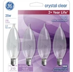 Ge 25w Crystal Clear Candelabra Base Light Bulbs Ca Type 210 Lumens 4 Pack New. Fixed Price $7.00.