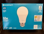 Ecosmart 60w A19 Lightbulbs Adjustable White Dimmable- 8 Pack New. Fixed Price $19.79.