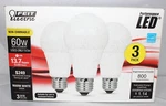 3 Pack Performance Led 60w Replacement Bulbs, Non-dimmable 120v Feit Electric. Fixed Price $8.47.