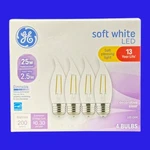 4 Ge Led Candle Light Bent Tip Bulb Dimmable Soft White 25-watts, Medium Base. Fixed Price $16.99.