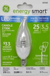 Ge Led Light Bulbs Led3dcac-c/tp Energy Smart 25 Watt Dimmable Bl212 Candelabra. Fixed Price $11.99.