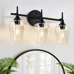 Mokatng 3-light Black Bathroom Vanity Light Fixture Clear Glass 19.5" Wall Lamp. Fixed Price $112.63.
