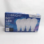 (4-pk) Viribright Led Light Bulb Dimmable 5000k Daylight A19 60w Eqv 450109-8. Fixed Price $7.10.