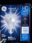 Ge Reveal Led R20 Indoor Floodlight Bulb 45w 7w 450 Lumens Dimmable. Fixed Price $10.00.