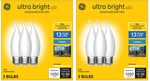 (6 Bulbs) Ge Ultra Bright Led Light Bulbs, 100w, Daylight Candle Lights,. Fixed Price $24.77.