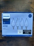 Lot Of 4 - Philips 40w Ba9 Bent Tip Candle Light Bulbs E12. Fixed Price $16.99.