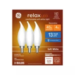 Ge Relax 40w Equiv Led 4w Bulbs Cac Candelabra Base Soft White Dimmable 3-pack. Fixed Price $11.99.