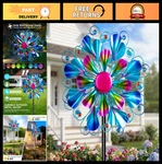 60" Wind Spinner With Colorful Solar Lights, Peacock Feathers Metal Garden Art,. Fixed Price $79.99.