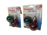 Colorful 25watt Green & Red Party Light A19 Bulb Type 2 Pack Trisonic Lighting. Fixed Price $22.99.