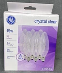 6 Ge 15w Clear Blunt Tip Bc-type Light Bulbs W/candelabra Base. Fixed Price $17.99.