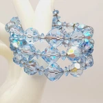 Vintage 1950s Light Blue Crystal Aurora Borealis 3 Strand Memory Wire Bracelet. Fixed Price $55.00.