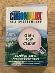 Lumiram Chromalux - Full Spectrum Lamp 40w G16.5 Clear Bulb Candelabra Base. Fixed Price $27.95.