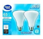 Great Value Led Light Bulbs, 9w (65w Equivalent), Dimmable, Daylight, 2-pack. Fixed Price $9.79.