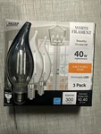 (3-pk) Feit Electric Chandelier Led Light Bulb Glass Clear Soft White 40w. Fixed Price $12.00.